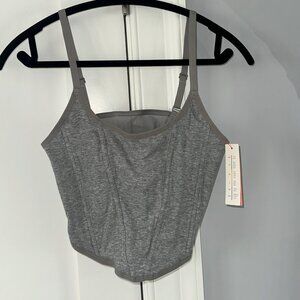 Colsie Gray Ribbed Corset-Style Crop Top – Size L (NWT)